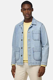 Work Shirt Jacket in Cotton Denim, Medium Blue, hi-res
