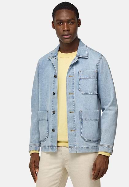 Work Shirt Jacket in Cotton Denim, Medium Blue, hi-res