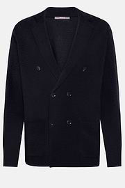 Navy Double-Breasted Knitted Merino Wool Jacket, Navy blue, hi-res