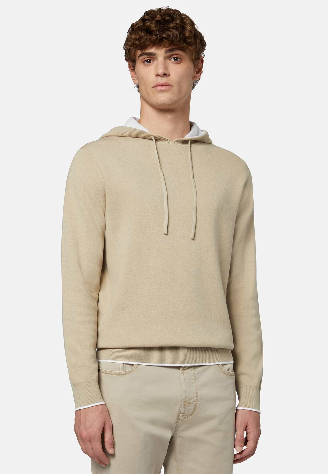 Beige Hoodie In Cotton, Beige, hi-res