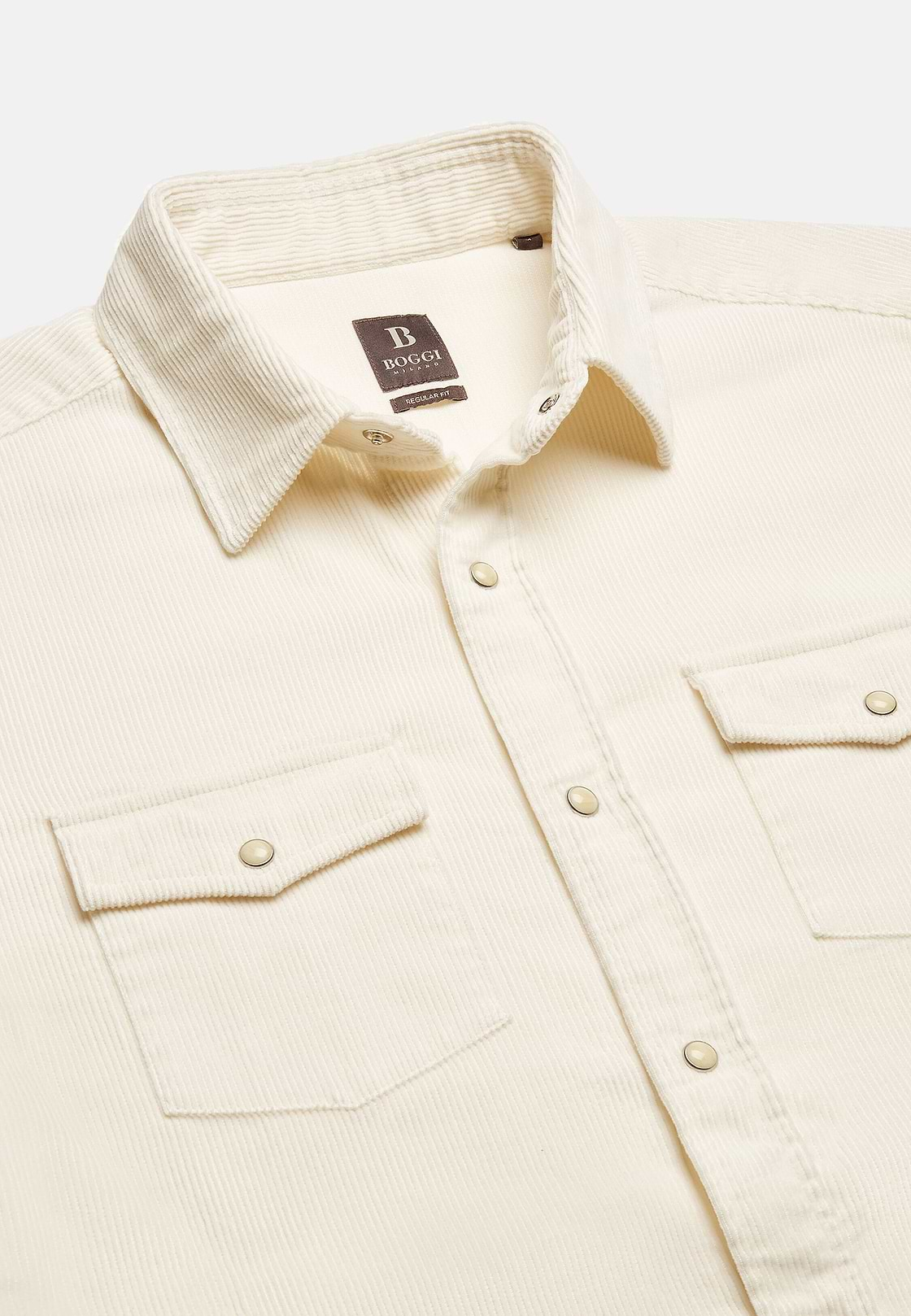 Camisa De Terciopelo De Algodón Regular Fit, Crema, hi-res