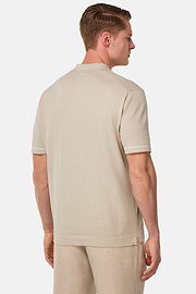 Cotton Crêpe Knit Polo Shirt, Sand, hi-res