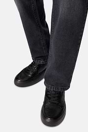 Tumbled Leather Trainers With Logo, Black, hi-res