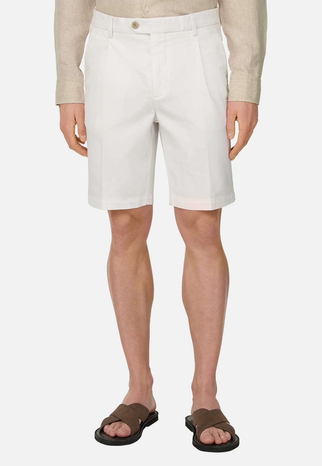 Bermuda In Cotone Tencel Elasticizzato, Bianco, hi-res, 1