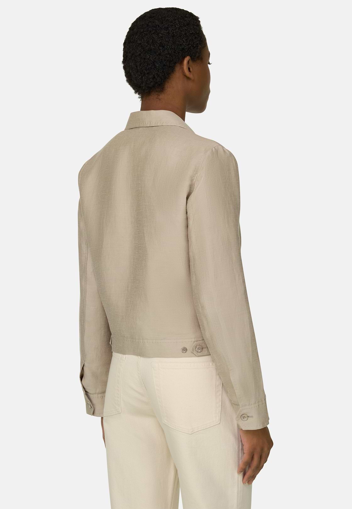 Linen Blend Shirt Jacket, Beige, hi-res, 3