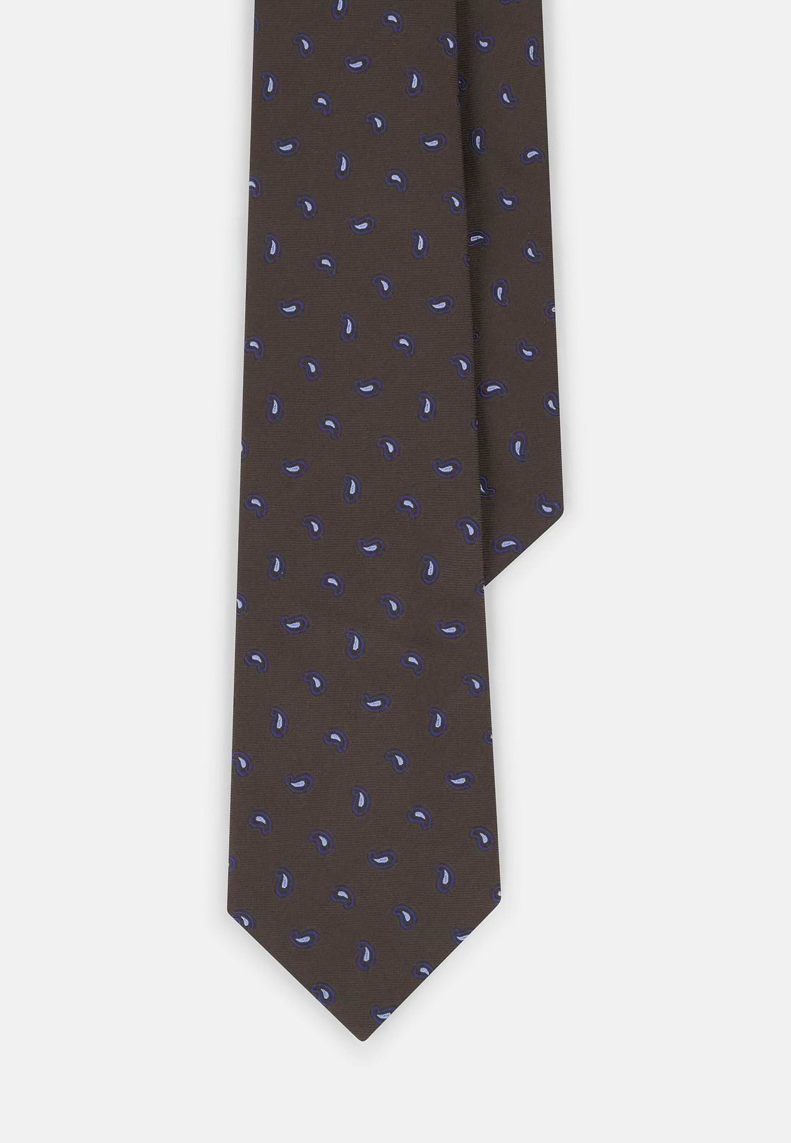 Tie Jacquard Micro Paisley Pattern Silk, Dark brown, hi-res, 1