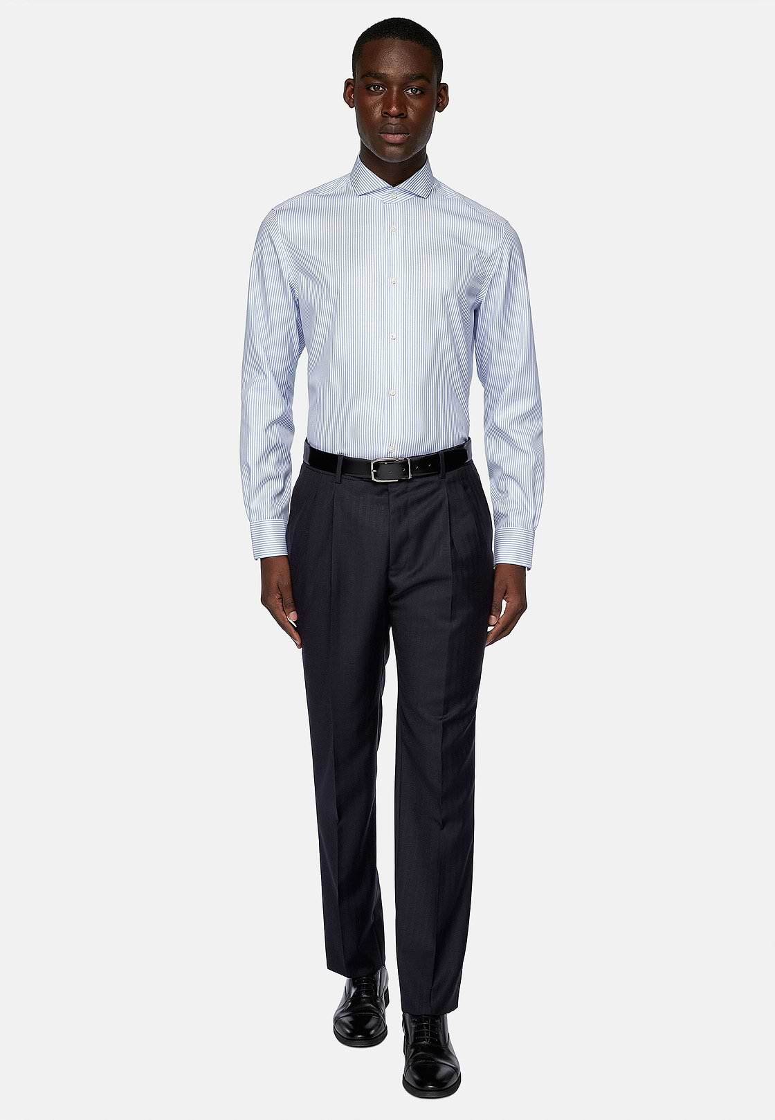 Chemise À Rayures En Sergé De Coton Slim Fit, Bleu clair, hi-res