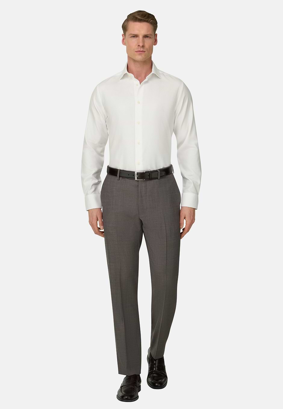 Dobby Windsor Collar Shirt Slim Fit, White, hi-res