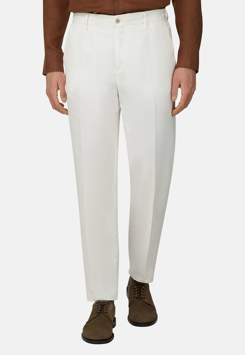 Cotton Linen Trousers, White, hi-res
