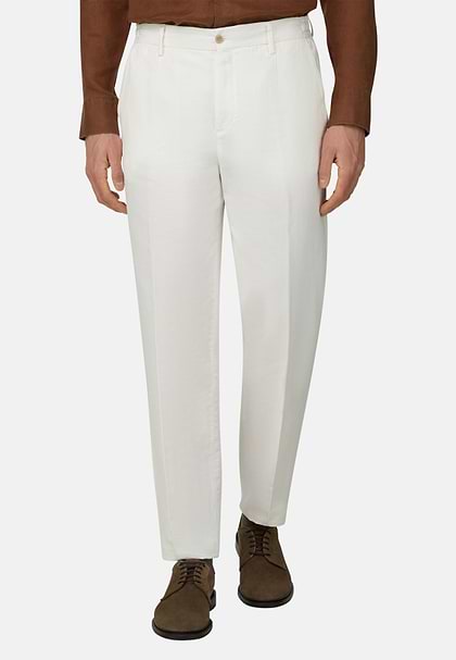 Cotton Linen Trousers, White, hi-res