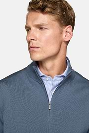 Maglia Full Zip Indigo In Lana Merino, Indaco, hi-res