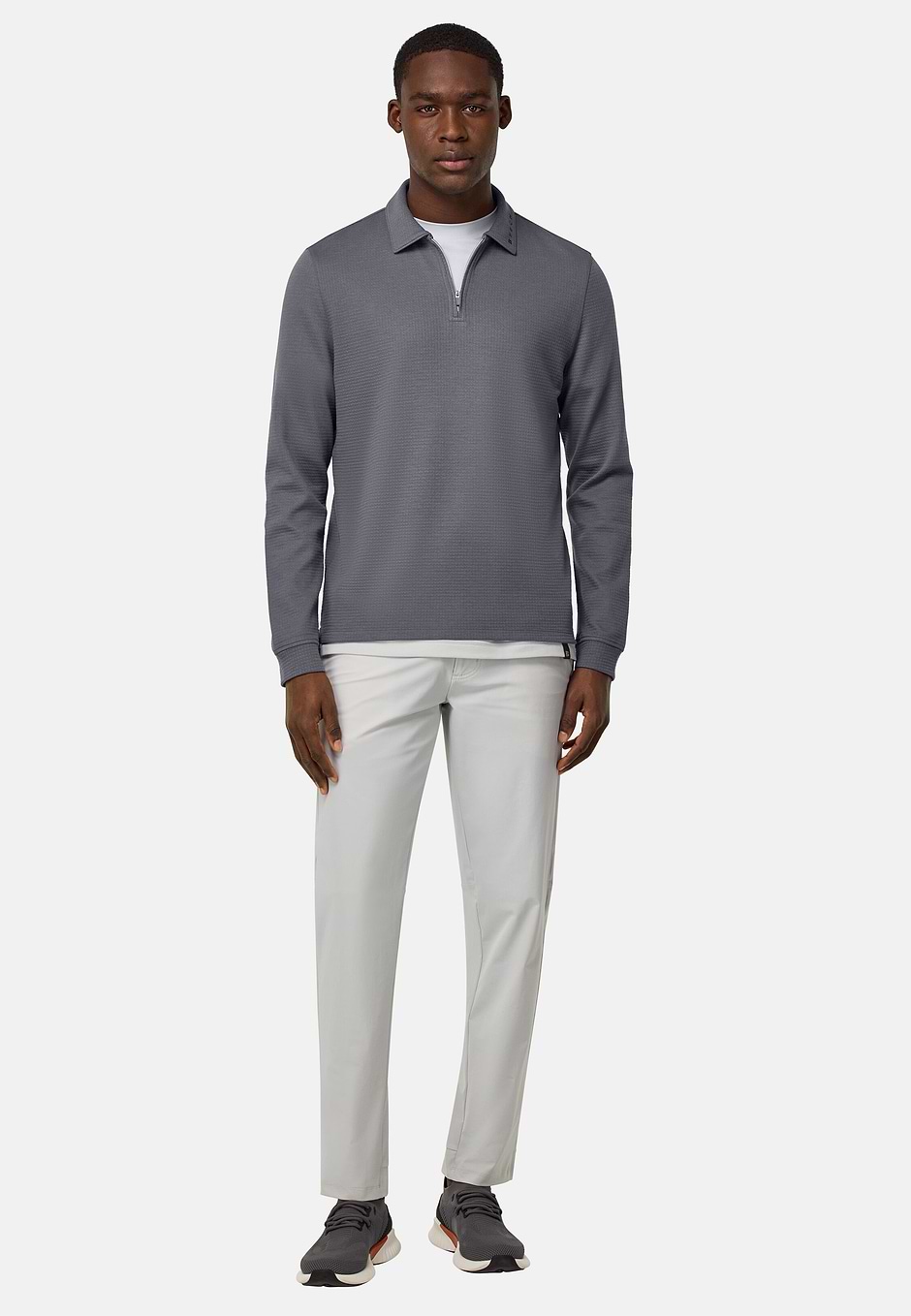 Half-Zip Sweatshirt in a Cotton Blend, Charcoal, hi-res