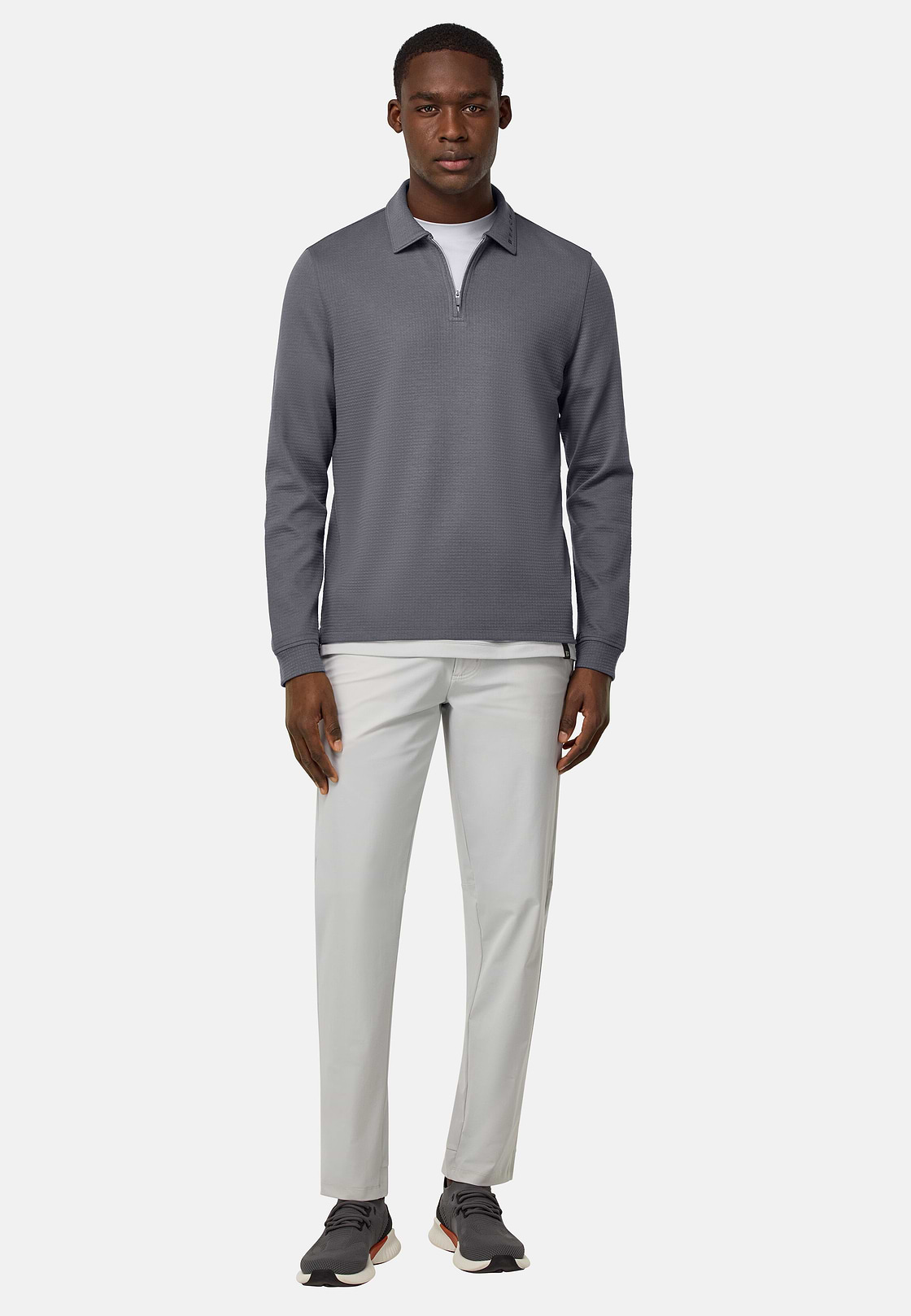 Half-Zip Sweatshirt in a Cotton Blend, Charcoal, hi-res