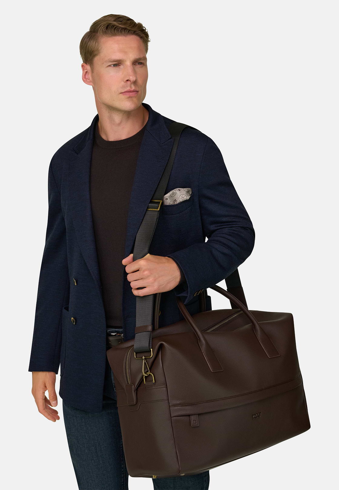 Duffle Bag in Leather-Effect Fabric, Dark brown, hi-res, 2