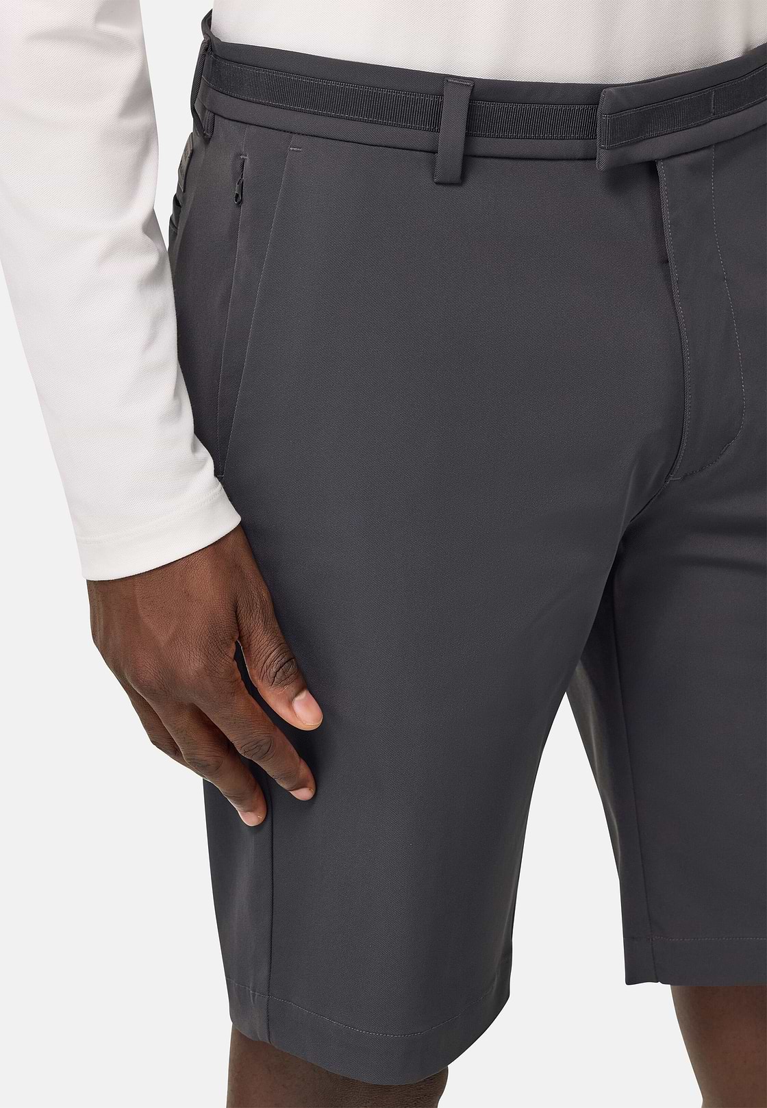 B Tech Stretch Nylon Bermuda Shorts, Dark Grey, hi-res