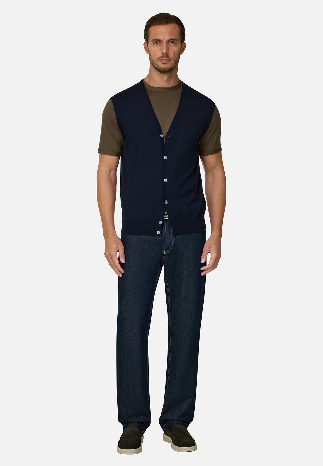 Waistcoat in Extrafine Merino Wool, Navy blue, hi-res, 2