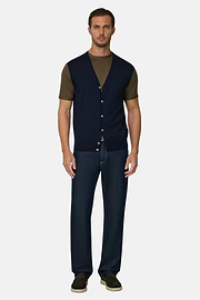 Waistcoat in Extrafine Merino Wool, Navy blue, thumb, 2