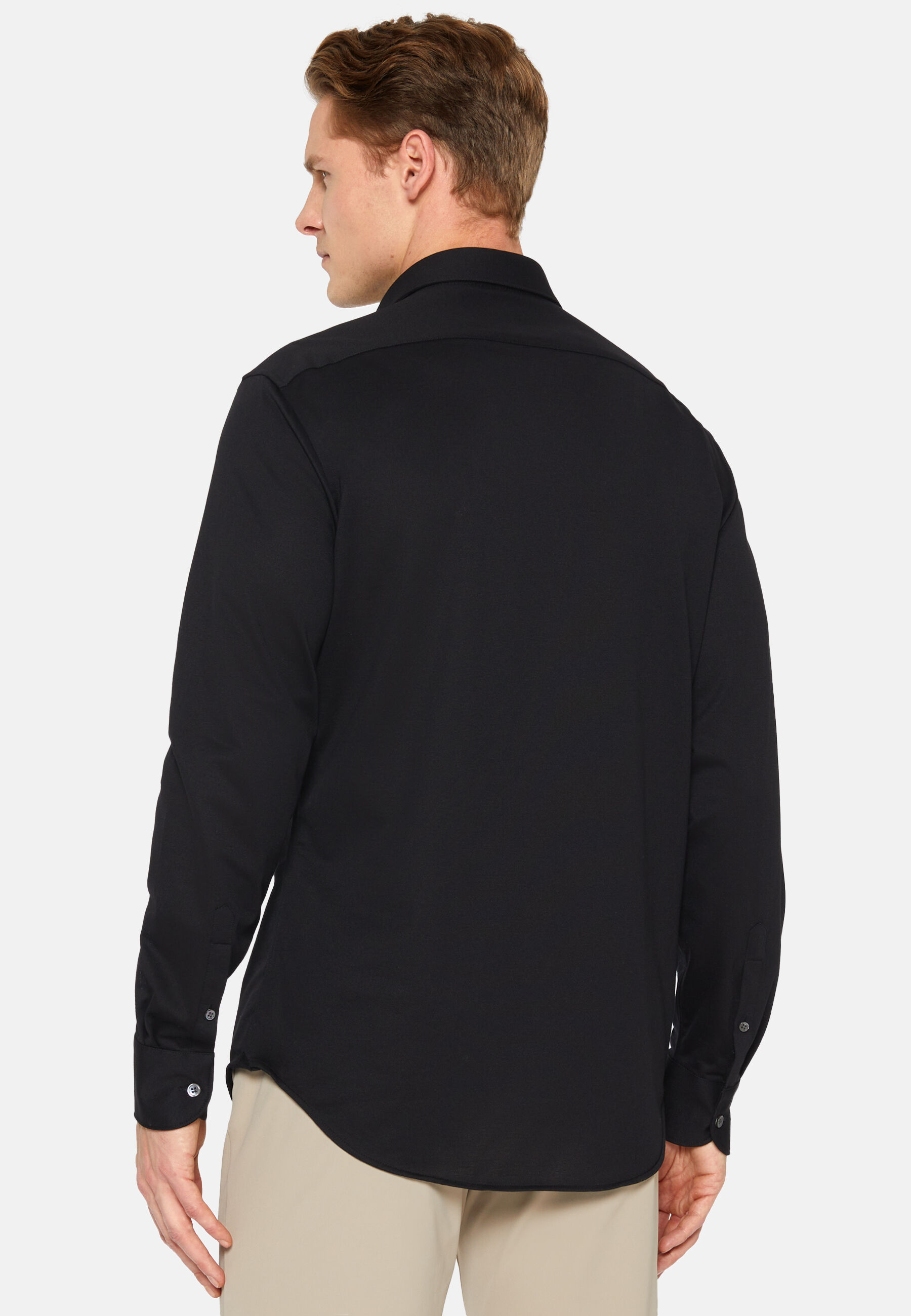 Slim Fit Black Shirt in Cotton and COOLMAX®, Black, hi-res