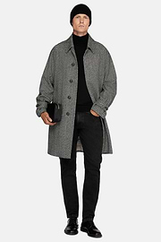 Single-breasted Wool Coat, Black - White, hi-res
