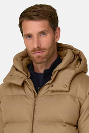 Bomber in Wool Blend Padded with Goose Down, Camel, thumb, 3