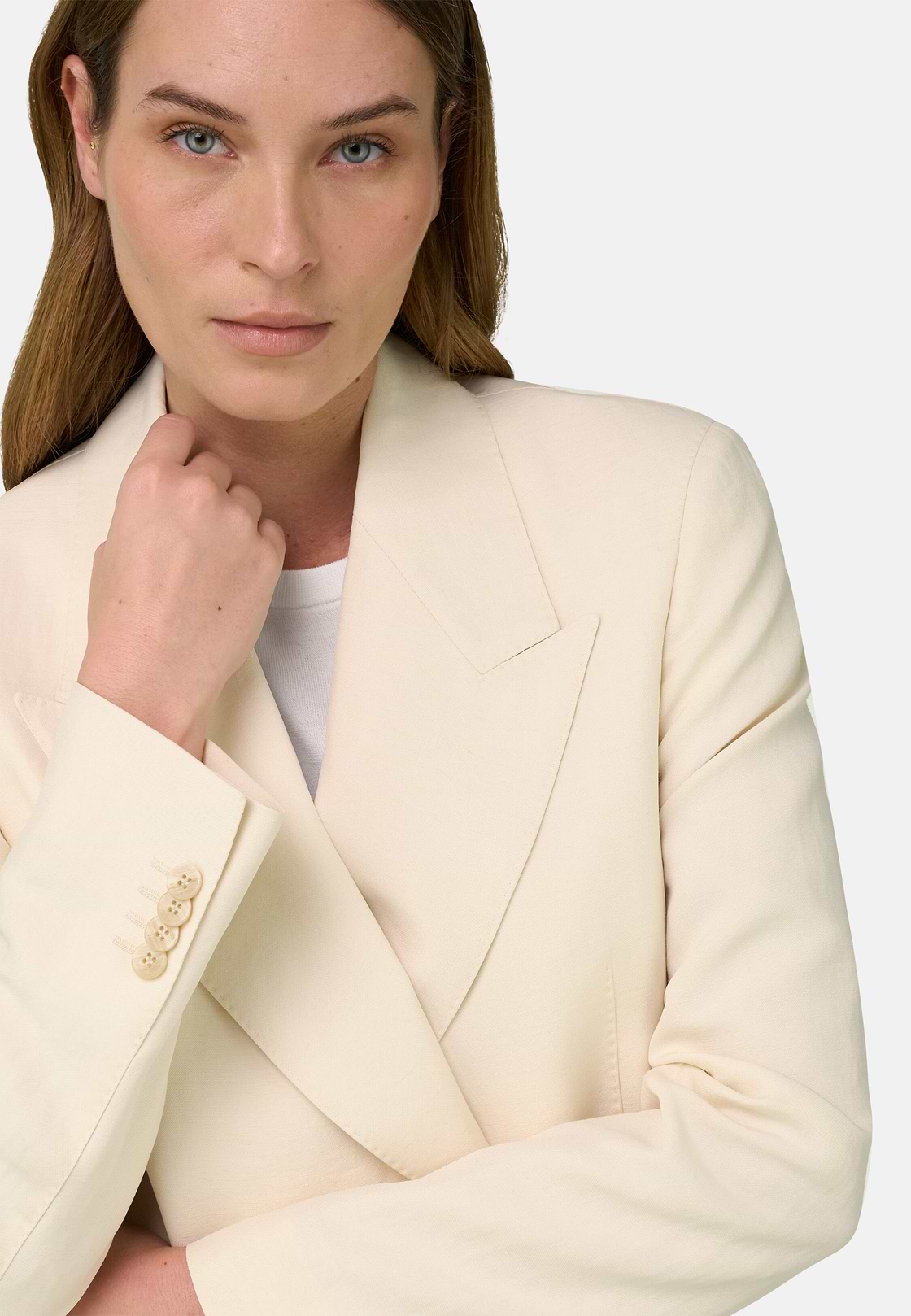 Linen Blend Double-Breasted Jacket, OFFWHITE, hi-res, 4