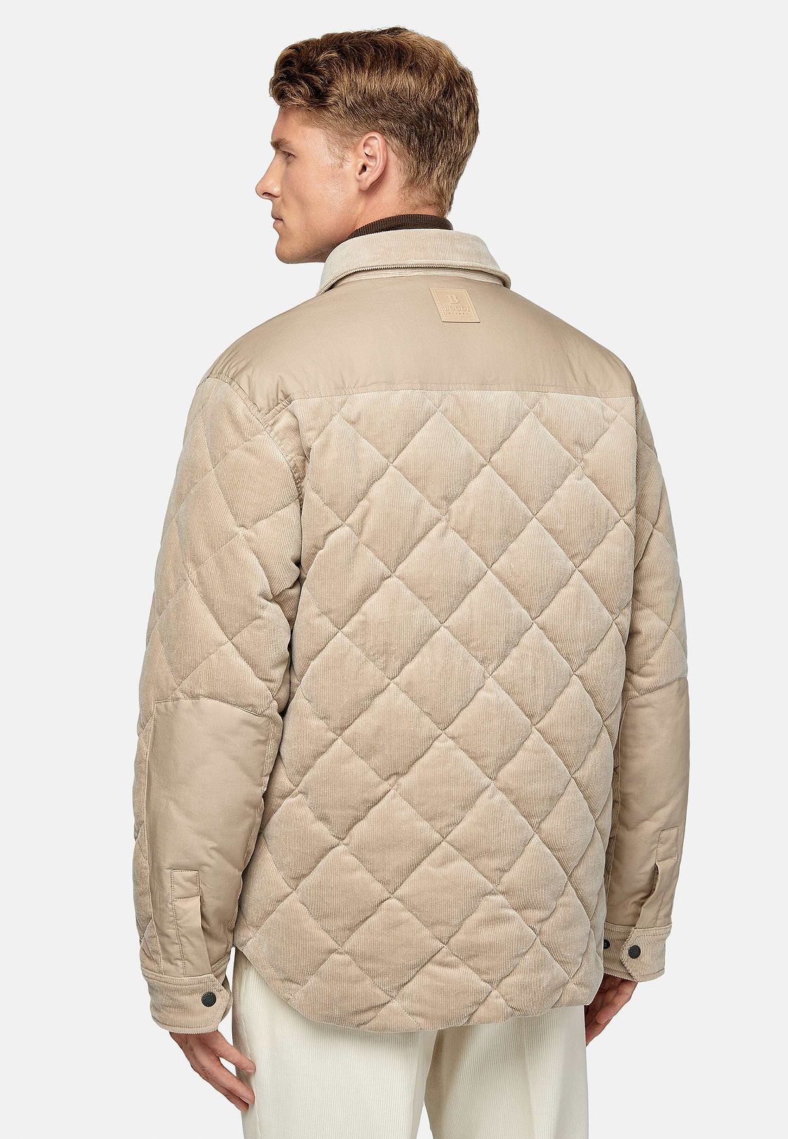 Padded Cotton Velvet Bomber Jacket, Beige, hi-res