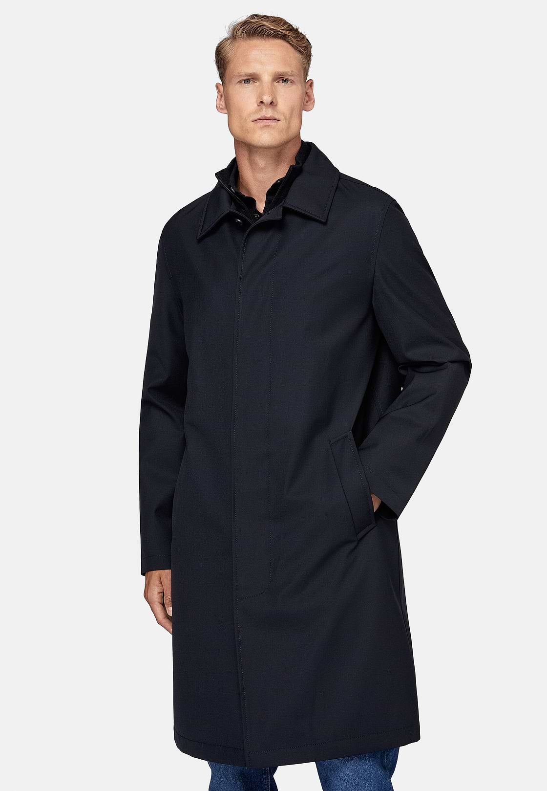 Pea coat van technische wol, Navy blue, hi-res