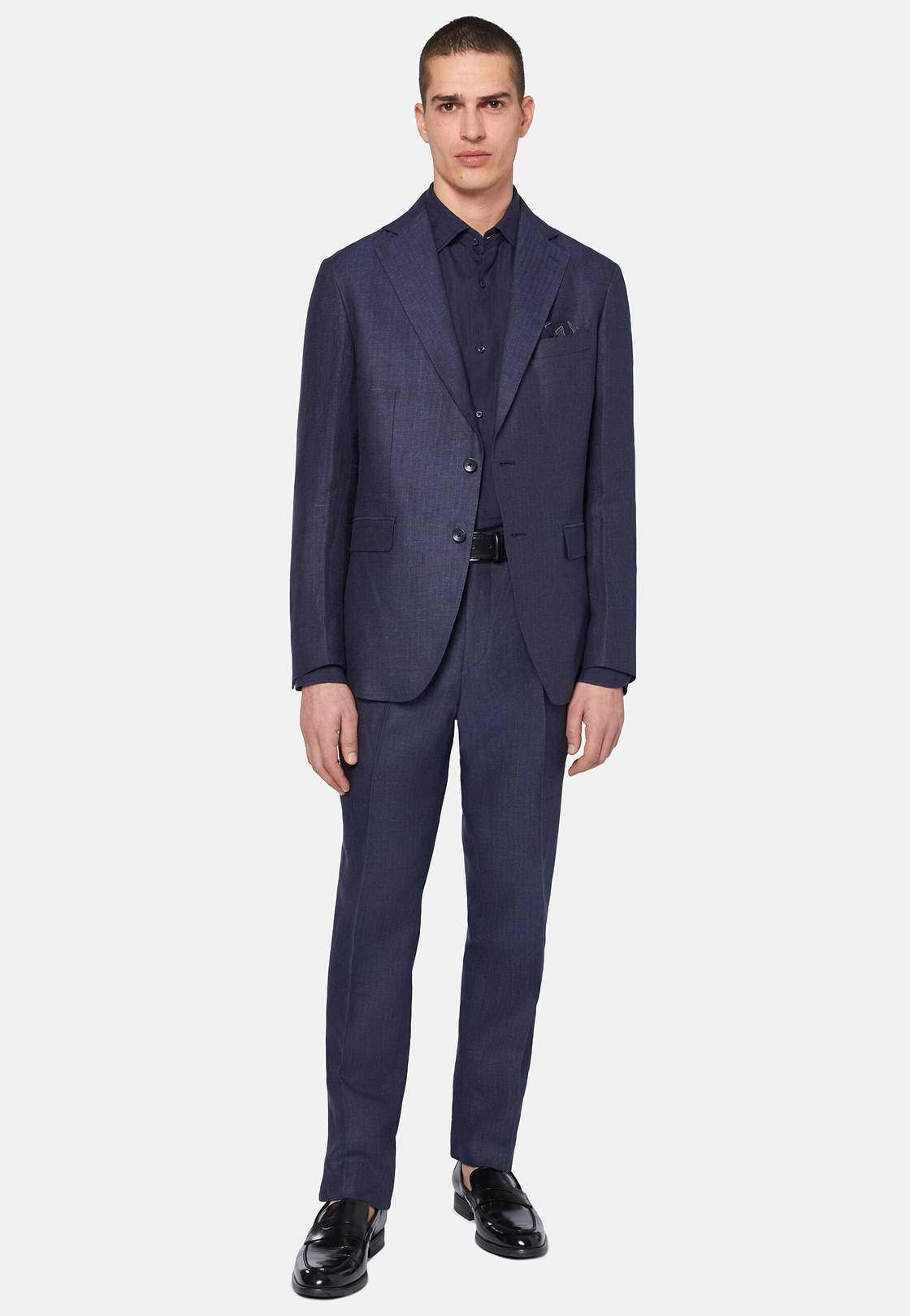 Herringbone Linen Suit Style Capri, Navy blue, hi-res