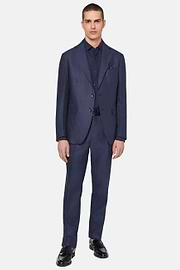 Herringbone Linen Suit Style Capri, Navy blue, hi-res