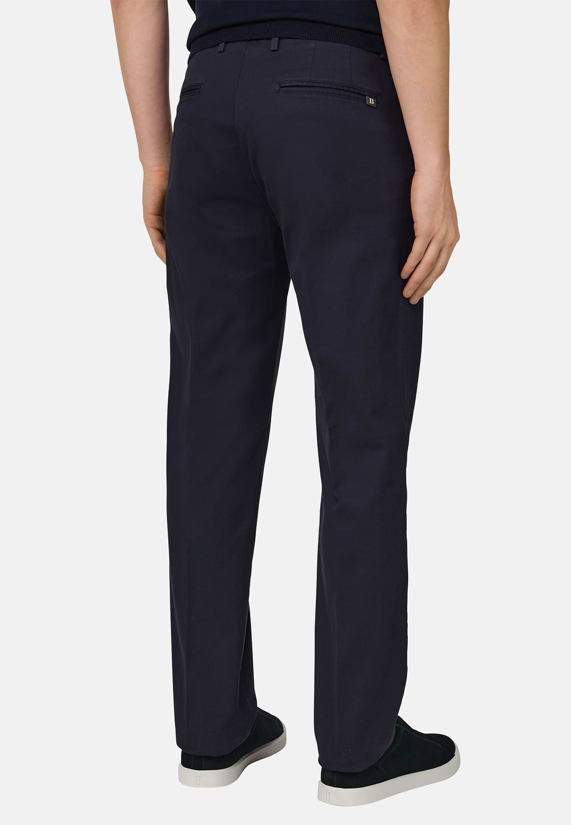 Pantaloni In Cotone Tencel Elasticizzato, Navy, hi-res, 3