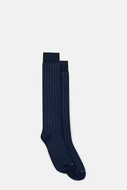 Long Socks Pinstripe Cotton Blend, Navy blue, thumb, 2