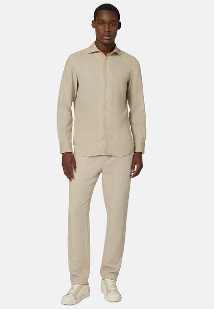 Camicia Tortora In Lino Regular Fit Boggi