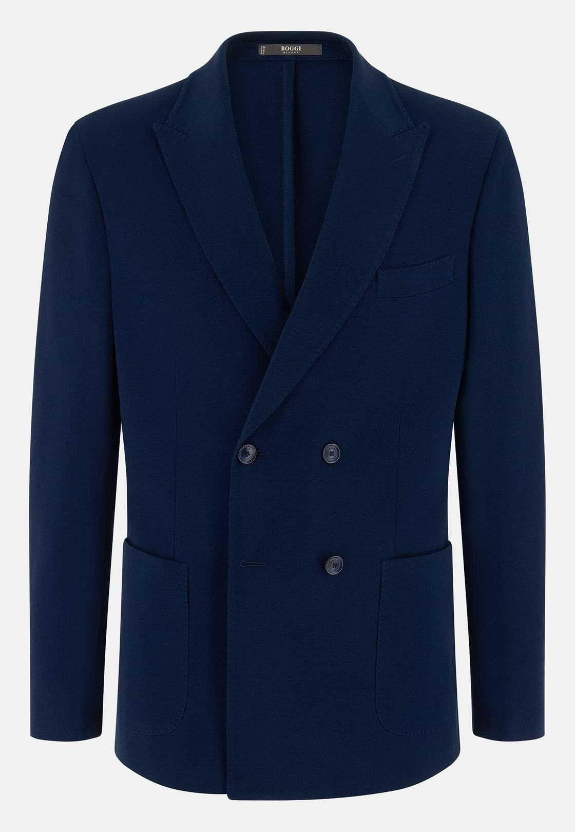 BROOKLYN | Micro Textured Double-Breasted Jacket in Pure Cotton, Navy blue, hi-res, 5