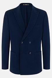 BROOKLYN | Micro Textured Double-Breasted Jacket in Pure Cotton, Navy blue, thumb, 5