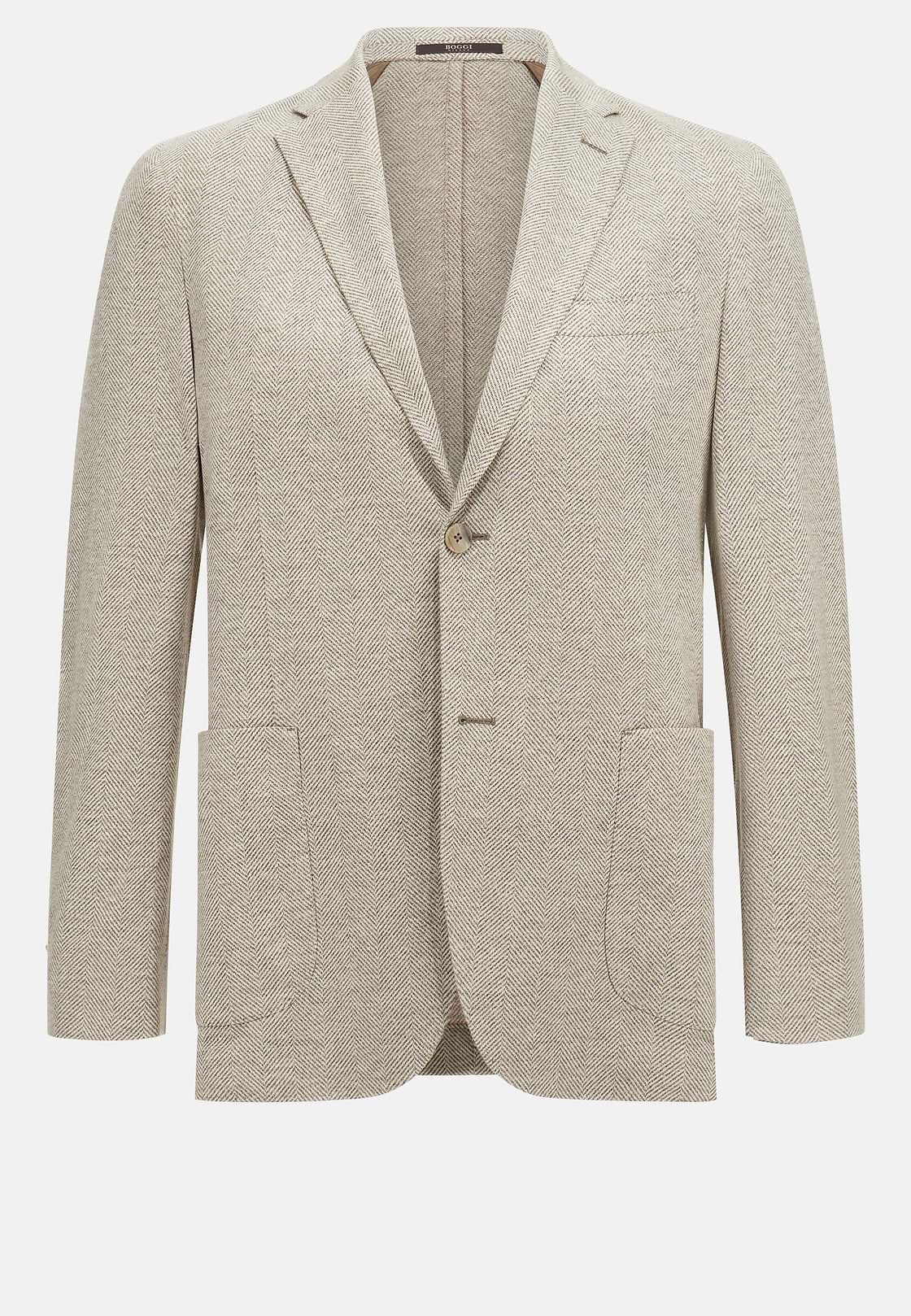 B Jersey Linen and Cotton Herringbone Jacket, Taupe, hi-res