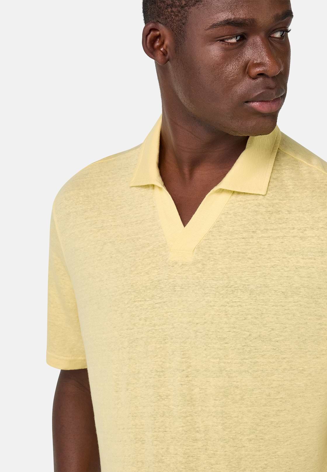 Stretch Linen Jersey Polo Shirt, Yellow, hi-res