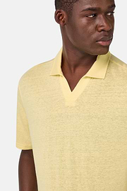 Stretch Linen Jersey Polo Shirt, Yellow, hi-res