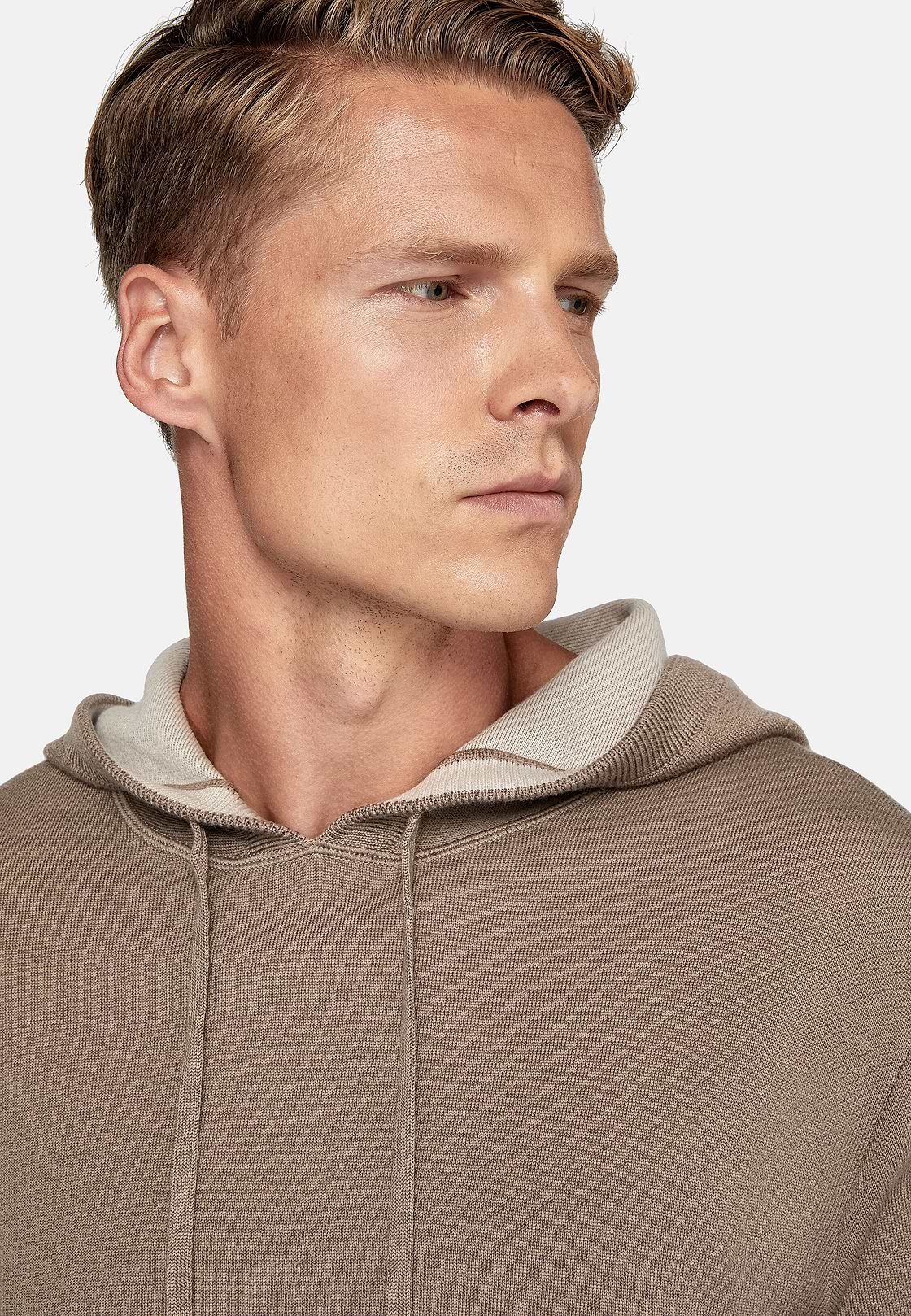 Pull Taupe À Capuche En Laine Nylon Coton, Taupe, hi-res