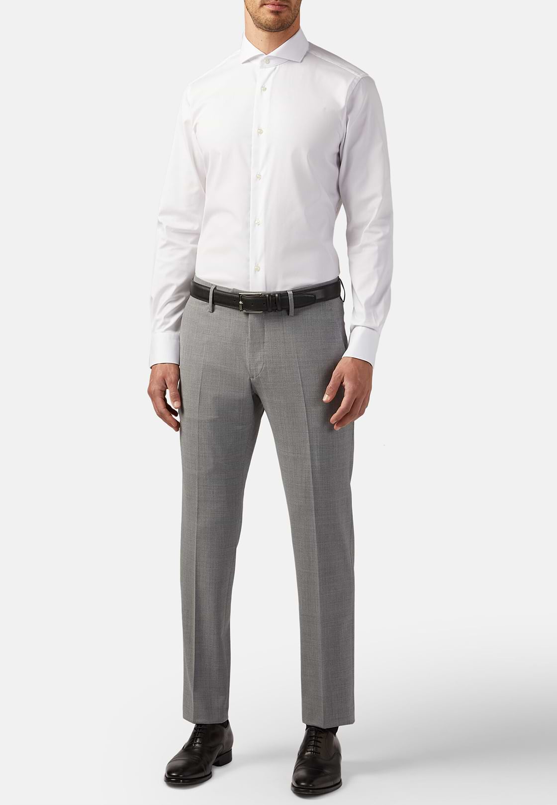 White Slim Fit Cotton Pin Point Shirt, White, hi-res, 3