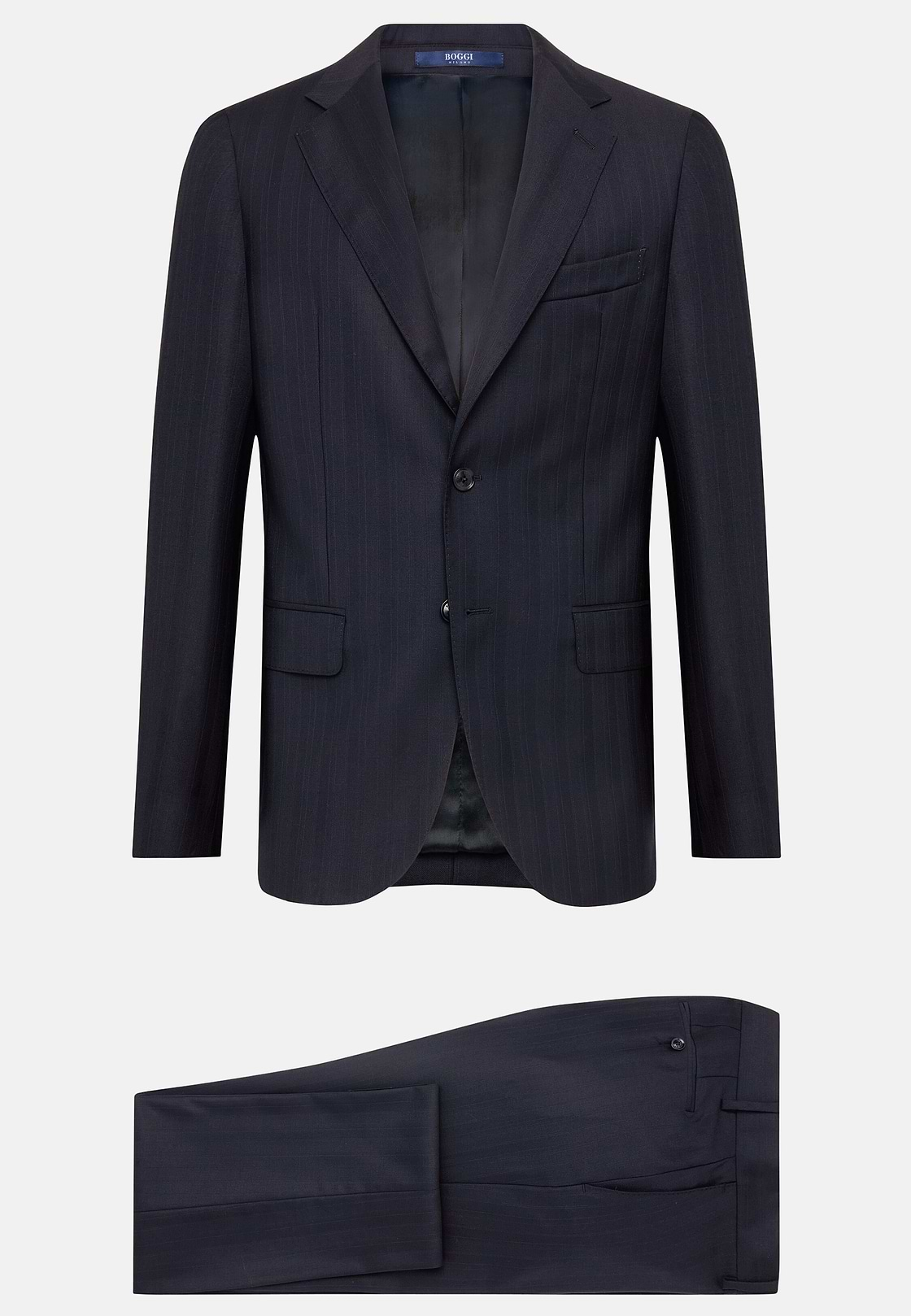 Navy Blue Pinstripe Suit In Pure Wool, Navy blue, hi-res