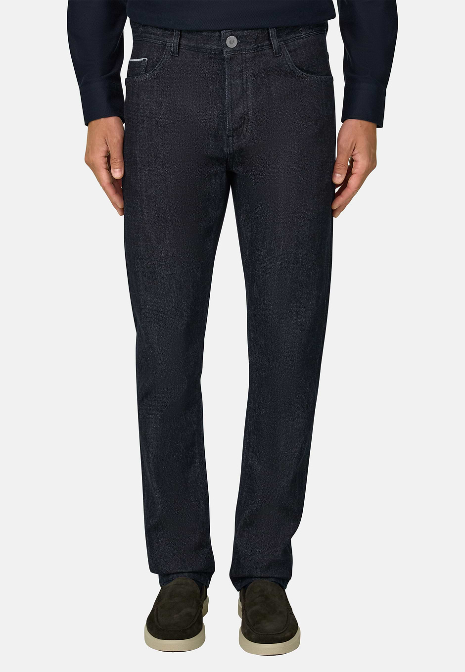 Jeans aus dunkelblauem Cimosato-Baumwoll-Denim, Dunkelblau, hi-res
