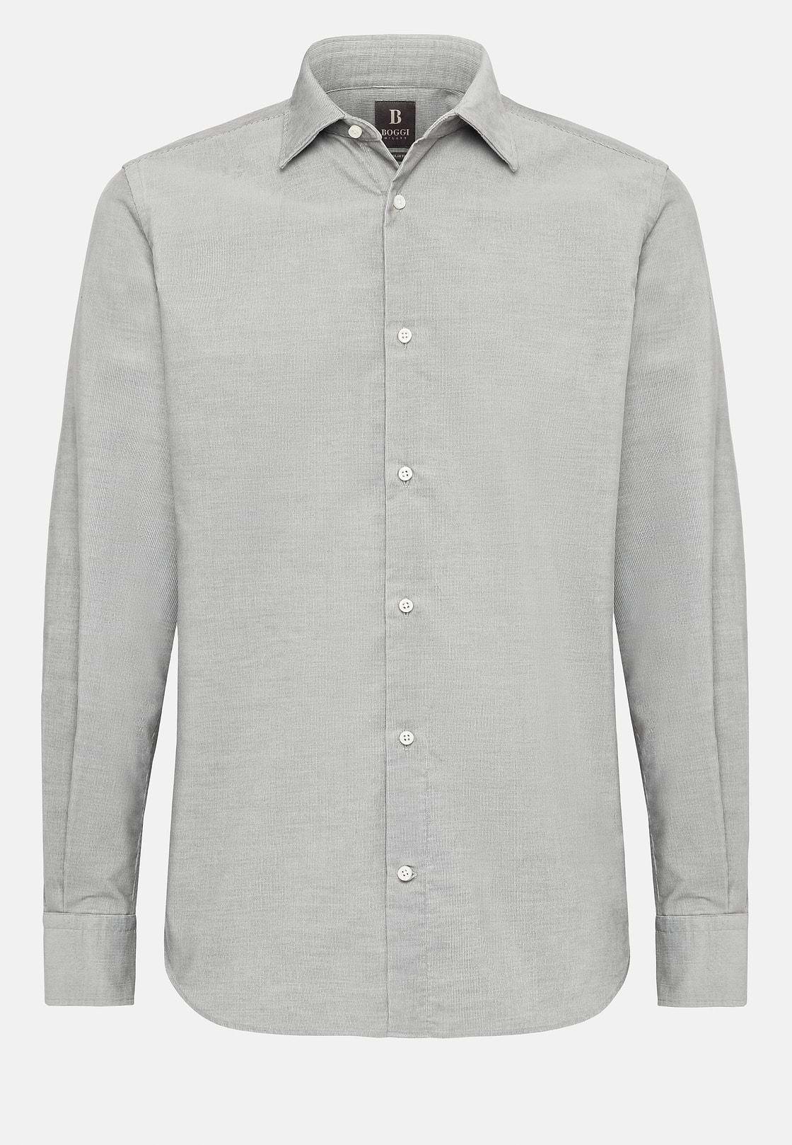 Camicia In Velluto Di Cotone Regular Fit, Grigio, hi-res