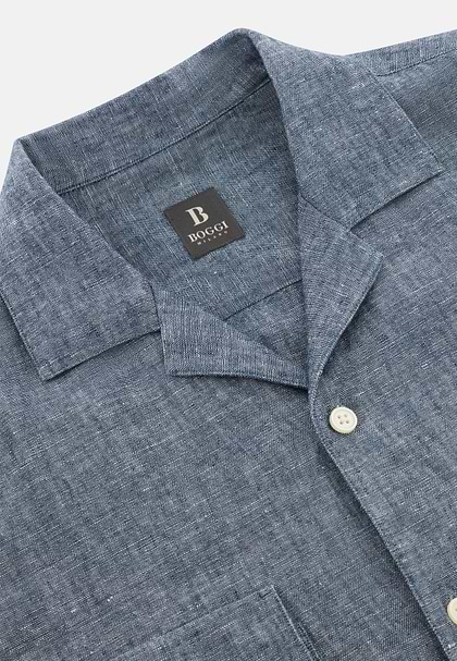 Hemd Aus Baumwoll-Denim Und Leinen, Blau, hi-res