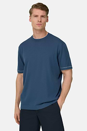 Strick-T-Shirt Aus Baumwollkrepp, Blau, thumb, 1
