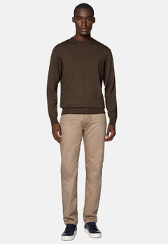 Brown Merino Wool Crew Neck Jumper