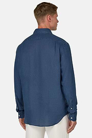 Camicia In Lino Regular Fit, Navy, hi-res