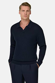 Polo Di Maglia In Cotone Seta, Navy, thumb, 1