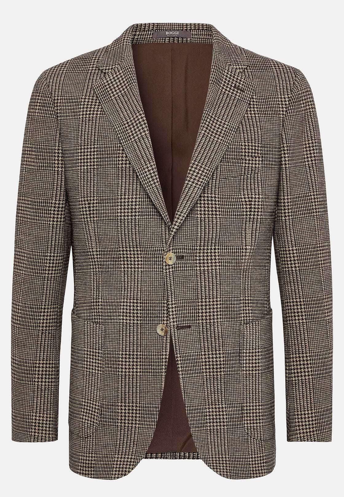 Brown Prince of Wales Check Cotton Blend Jacket, Brown, hi-res