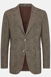 Brown Prince of Wales Check Cotton Blend Jacket, Brown, hi-res