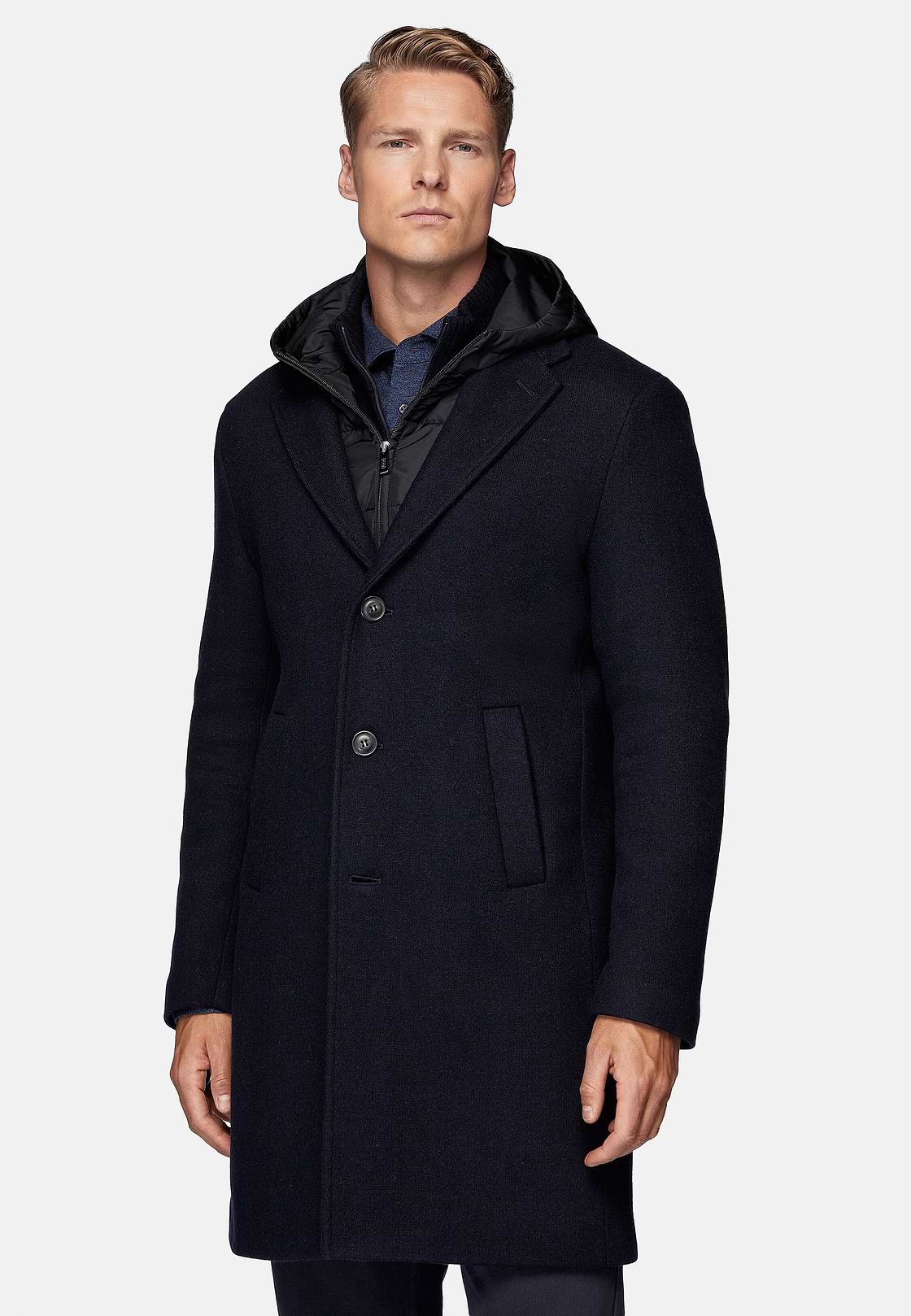 Manteau En Jersey De Laine Avec Plastron, bleu marine, hi-res